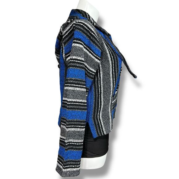 Vintage Artisanias Mickey Unisex Baja Hoodie Hooded Sweatshirt Woven Blue Black - Picture 2 of 6